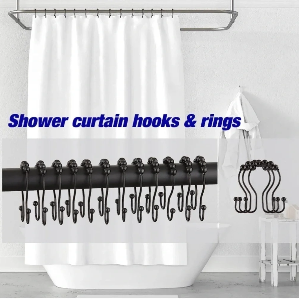 Sultan’s Linens Double Shower Hooks Roller Stainless 12 Piece Black Matt Finish